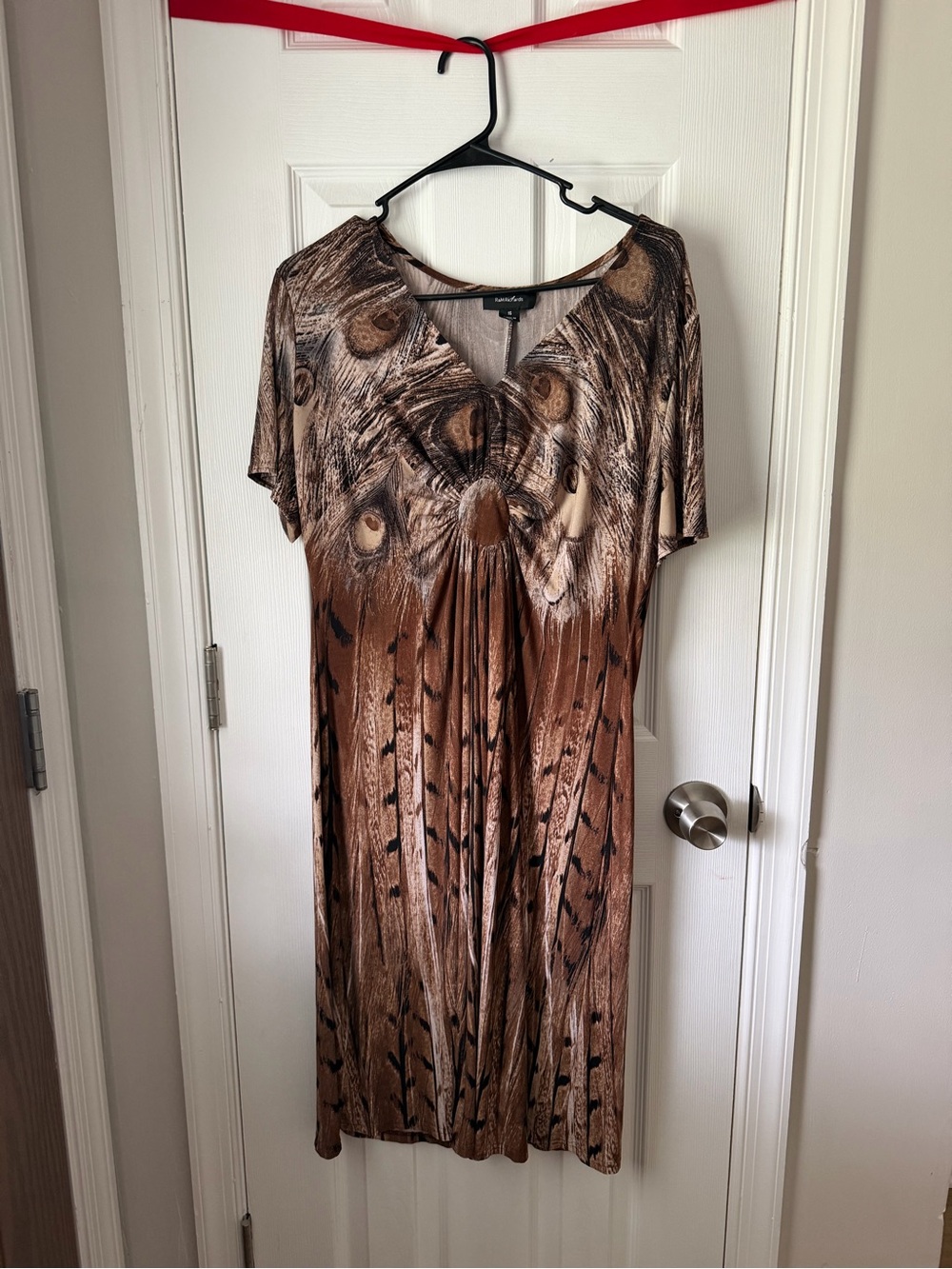 R&M Richards Brown Feather-Print Midi Dress